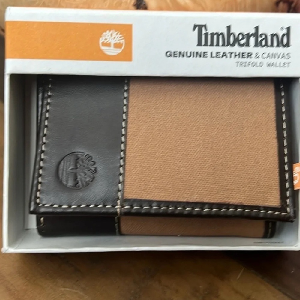 Timberland Men's Baseline Canvas and Genuine Leather Trifold Wallet NWT